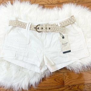 NWT American Rag White Shorts Cargo Bermuda With Tan Lace Belt Size 15